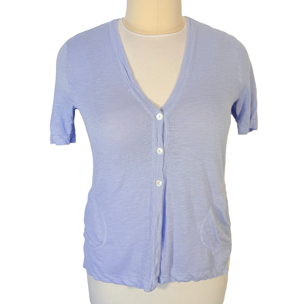 J. Jill Cardigan Sweater Womens L  Summer Cardigan Short Sleeve 2-Pocket V-Neck